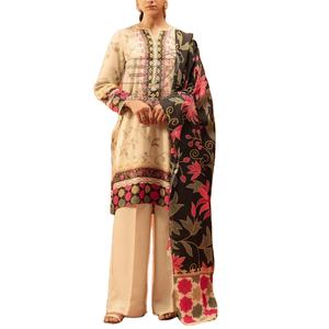 Ensemble pakistanais pour femmes en coton/polyester, chemise, pantalon et dupatta imprimés, 3 pièces, design personnalisé - Product Image 1