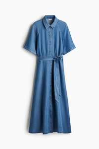 Robe en jean décontractée pour femme, à manches courtes, avec ceinture à nouer, style chemise classique, idéale pour les vacances et la plage, personnalisable - Product Image 2