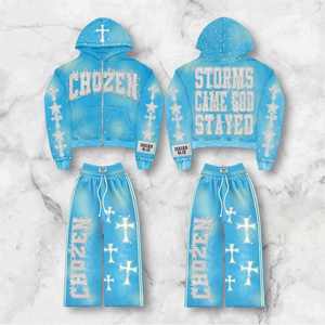 Chándal de moda urbana personalizado con bordado desgastado en colores personalizados y piedras de colores intensos, chándal de invierno para hombre - Product Image 3