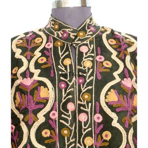 Handmade Unique Hand Embroidered 100% Cotton Cotrise <b>Jacket</b> Women Full Sleeves <b>Mandarin</b> <b>Collar</b> Breathable Eco-Friendly Quick Dry - Product Image 2