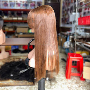 Pelucas de Cabello Humano Liso Natural Baratas con Flequillo, Peluca Frontal de Encaje sin Pegamento, Peluca de Cabello Virgen Vietnamita con Flequillo - Product Image 3