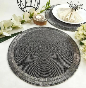 Handmade Needlework Pewter <b>Grey</b> Beaded Place mat For <b>Table</b> Decor by Creative Art Zone - Product Image 1