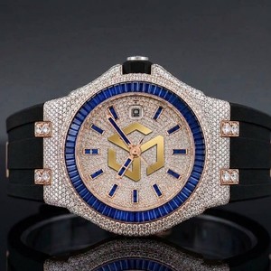 Reloj de Cuarzo Analógico de Lujo con Esfera de Diamantes, Bisel de Zafiro Azul, Correa de Goma, Unisex - Product Image 3