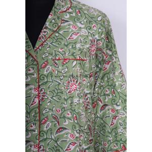 Bata de baño térmica india hecha a mano, ligera, para invierno, estilo boho, floral, de algodón, tipo kimono, con estampado de pájaros, tela tejida, camisa larga con cinturón. - Product Image 2