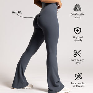 Leggings de yoga personalizados de secado rápido para mujer, de pierna ancha, ropa deportiva, levantamiento de glúteos, moldeadores, cintura elástica, patrón liso, talla grande para chicas altas - Product Image 4