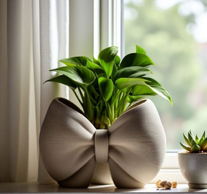 Maceta de cinta blanca texturizada que aloja una vegetación exuberante. Arte cerámico elegante y único disponible a precios de mayorista. - Product Image 1