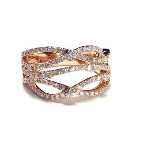 Hong Kong livraison rapide 18k solide or rose bonne qualité réel VS SI diamant torsion large pavé réglage éternité bande de mariage fête - Product Image 1