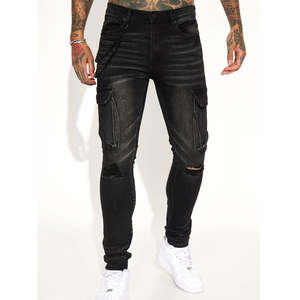 Jeans en denim décontractés pour hommes, taille mi-haute, coupe droite, avec poches avant et arrière, style urbain, haute qualité, vente en gros - Product Image 5