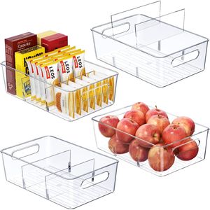 Set di 4 Contenitori Trasparenti in Plastica con Divisori, Organizzatori per Dispensa e Frigorifero, per Gestione Domestica del Frigo - Product Image 2