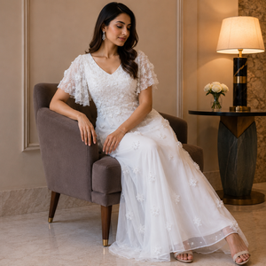 Luxury White Floral Embroidered Maxi Dress Elegant V Neck Lace Evening Gown Wedding Party Formal Bridesmaid Long Dress for Women - Product Image 4