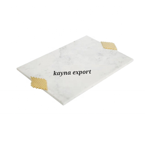 Plateau d'artisanat en métal à thème de marbre blanc avec poignées dorées forme ovale mobile pour la maison et le restaurant prix arrivée unique - Product Image 1