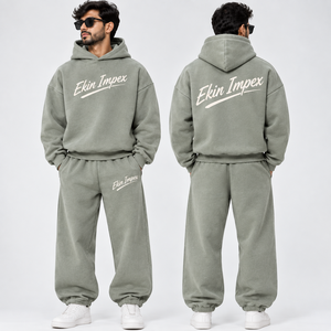 Conjunto de Sudadera con Capucha y Pantalones Deportivos Unisex para Hombre Ekin Impex, 100% Algodón, Felpa, Lavado Ácido, 460g, Secado Rápido, Estampado en Serigrafía, Casual - Product Image 3