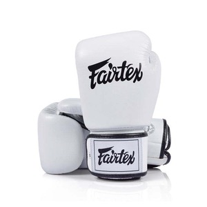 Fairtex White Boxing <b>Gloves</b> Genuine Leather Full Finger Hook & Loop Closure Adults Training Kickboxing Muay Thai <b>Gloves</b> - Product Image 2