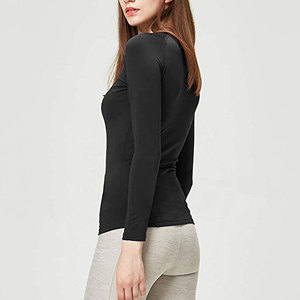 Women's Long Sleeve Scoop Neck Yoga <b>Top</b> Solid Color Breathable Spandex Polyester Skinny Fit Activewear Shirt - Product Image 2