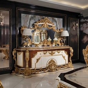 Ensemble de meubles de salle à manger classique européen haut de gamme 10 pièces en bois massif, sculpté à la main, écologique et durable, avec buffet - Product Image 2