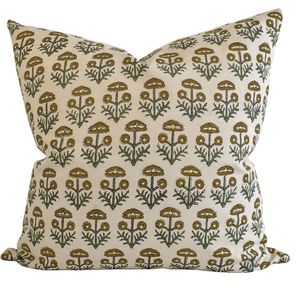 Classy Designer Blue Floral <b>White</b> on Natural Linen Hand Block Linen Printed Pillow Case Cushion Cover for Living Room By ITHL - Product Image 5
