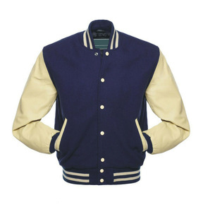 <b>Men's</b> Blue <b>White</b> Varsity <b>Jacket</b> Preppy Style Turn-down Collar Button Closure Regular Fit Autumn Outerwear - Product Image 6