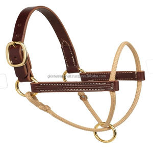 Construction en cuir de qualité supérieure Licou en cuir de haute qualité avec nez en corde et menton Licou de conception hybride pour chevaux - Product Image 4