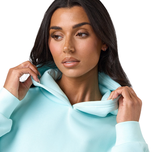 Womens Ice Blue Fleece Hoodie and <b>Shorts</b> Set Relaxed Fit Casual <b>Lounge</b> Wear Athleisure Fitness Activewear Outfit - Product Image 3
