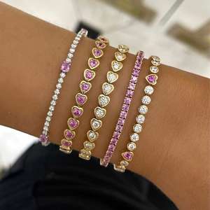 Bracelet tennis en saphir rose et diamants, or massif 14k 18k, style classique, taille ronde, 7 pouces, serti à griffes, bijou de luxe pour usage quotidien - Product Image 6