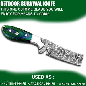 Cuchillo de vaquero occidental de acero de Damasco con mango de madera Pakkawood verde y funda de cuero, directo de fábrica. - Product Image 4