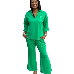Pantalones de Verano Impermeables Ecológicos de Felpa Recta Green Luxe para Mujer, Pantalones Casuales de Moda, Conjunto Elegante de Dos Piezas - Product Image 1