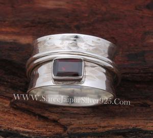 Wholesale Natural Garnet <b>Spinner</b> <b>Ring</b> 925 Sterling Silver Handmade Rotating Fidget <b>Ring</b> Vintage Multi Band Red Gemstone <b>Ring</b> - Product Image 3