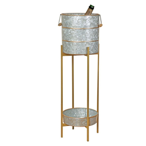 Wholesale Galvanized Beverage Tub <b>with</b> Removable Gold Metal <b>Stand</b> Floor Standing Party Wine Cooler and <b>Champagne</b> Ice <b>Bucket</b> - Product Image 1