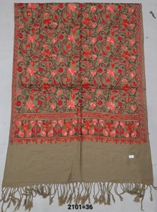 Wool Acrylic Blended Embroidered Floral Lightweight Anti-Bacterial Long Women's All Seasons <b>Scarves</b> & Shawls - Product Image 3