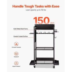 Carrello Portautensili a 4 Livelli con 8 Prese AC, Stazione di Ricarica, Supporto da Pavimento con Ruote per Trapani e Batterie - Product Image 5