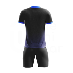 Men's Black Blue Sublimated Soccer Jersey Shorts Set V-Neck Short Sleeve Moisture Wicking All Seasons Athletic Wear - Product Image 4
