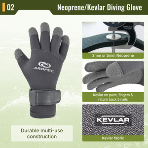 Aropec 2026 Nuevos Guantes de Buceo de Neopreno y Kevlar de 3mm/5mm con Palma y Dedos Reforzados, Correa de Muñeca Ajustable - OEM/ODM/OBM - Product Image 3