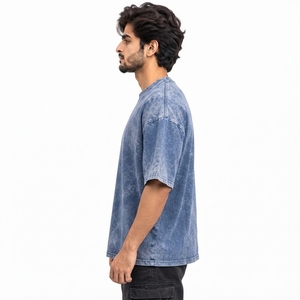 T-shirts pour hommes en coton de qualité, coupe moderne, style streetwear vintage, effet délavé, confort quotidien, T-shirts pour hommes en coton de qualité, coupe ample, effet délavé - Product Image 3