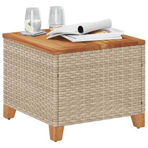 Beige 17,7 "x 17,7" x 14,6 "Poly Rattan Acacia Madera Patio Mesa Muebles de exterior con estilo - Product Image 3