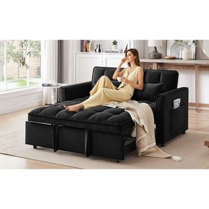 Divano Letto Moderno in Velluto da 55 Pollici, Convertibile 3-in-1 con Schienale Regolabile e Borsa Portaoggetti per Casa o Ufficio - Product Image 1