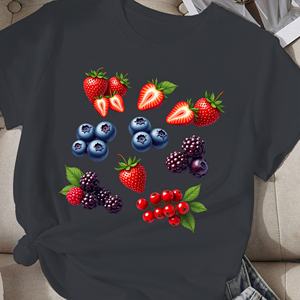 T-shirt décontracté Comfit pour femme avec imprimé de fraises aux couleurs vives en tissu tricoté en polyester - Product Image 2
