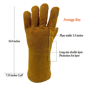 High Performance Cowhide Leather Anti Cut Liner Heat Resistant Tig Welding Safety <b>Gloves</b> Most Popular Long Cuff Welder <b>Gloves</b> - Product Image 3