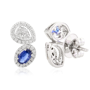 18K Gold Drop Hoop <b>Earrings</b> with Blue Sapphire and Diamond Accents - Product Image 4