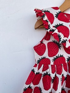 Premium Kids Other Apparel Girls <b>Strawberry</b> <b>Print</b> Cotton <b>Dress</b> with Ruffle Collar Button Front and Tiered Flared Design - Product Image 4