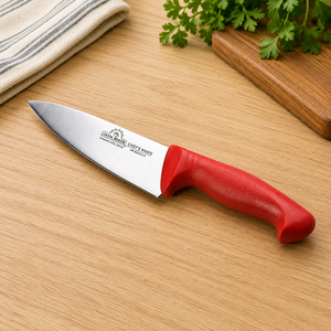Cuchillo de Chef JAYA MATA de 8-9.9 Pulgadas, Hoja de Acero Alemán 1.4116, Mango Rojo, Extra Afilado, Acabado Satinado, Diseño Moderno, Uso con Mano Derecha - Product Image 1
