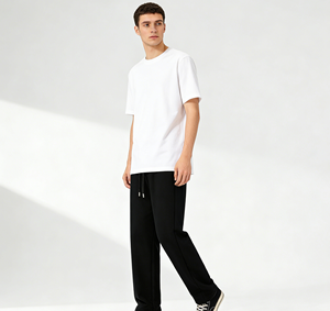 Pantalon en molleton décontracté pour homme, coupe ample, couleur unie, polyvalent, confortable, respirant, taille mi-haute avec cordon de serrage, style coréen - Product Image 2