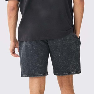 Shorts Bermuda en Coton Lavé pour Homme, Taille Mi-Haute, Fermeture Élastique, Couleur Unie, Respirant, Décontracté - Product Image 4