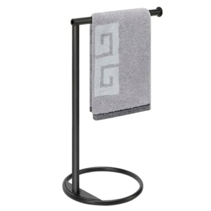 Porte-serviettes minimaliste en métal noir, étagère autoportante pour salle de bain, support fixe pour serviettes de bain avec 1 barre de suspension - Product Image 3