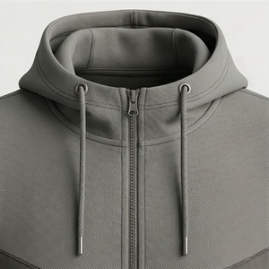 Survêtement gris à capuche pour homme, fermeture éclair intégrale, couleur unie, vêtements de sport décontractés avec poches latérales, coupe classique, pour l'automne - Product Image 4