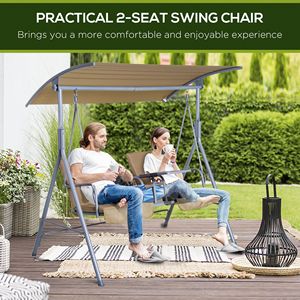 Dondolo da Esterno Beige per 2 Persone con Tettuccio Regolabile, Tavolino e Console Portaoggetti per Patio - Product Image 5