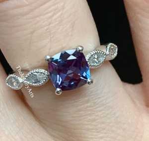 <b>Alexandrite</b> Proposal <b>Ring</b>, Sterling Silver, Cushion Cut, Stunning Halo <b>Ring</b>, Gift For Her Cushion Cut Bridal <b>Ring</b> Women's <b>Ring</b> - Product Image 6