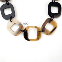 Collier BIXGO Premium en corne de buffle, maillons carrés géométriques, bijou tendance unisexe, cadeau