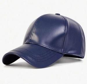 Unisex <b>Navy</b> Blue PU Leather Baseball Cap 6-Panel Fitted Casual <b>Hat</b> for Adults Solid Color Four Seasons Wear - Product Image 3