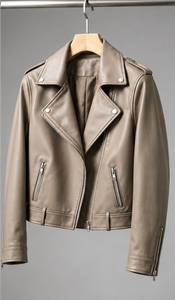 Women's Genuine Leather Moto Jacket Black <b>Zipper</b> Closure Spread Collar Full Sleeve Autumn Style - Product Image 3