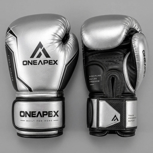 Boxing <b>Gloves</b> <b>Silver</b> Black Professional Training Fight <b>Gloves</b> Padded Boxing Custom Logo OEM Wholesale Sports <b>Glove</b> - Product Image 2